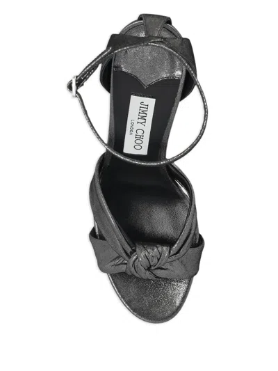 Jimmy Choo 100mm Rosie Shimmer Suede Sandals In Gray