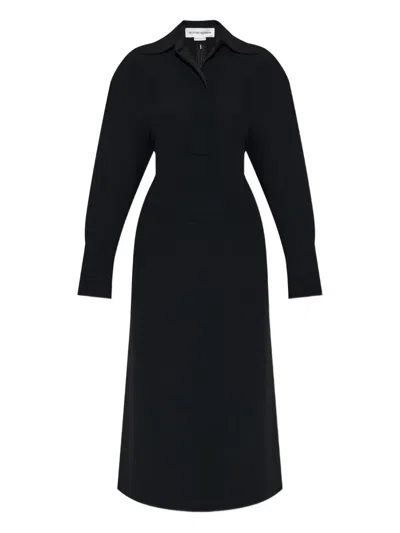 Victoria Beckham Women Black Long Sleeve Polo Collar Midi Dress, Xs Luxury Dresses For Women Darveys