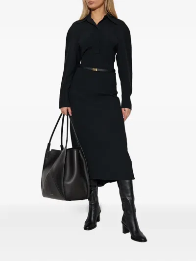 Victoria Beckham Women Black Long Sleeve Polo Collar Midi Dress, Xs Luxury Dresses For Women Darveys