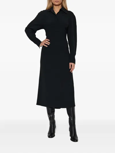 Victoria Beckham Women Black Long Sleeve Polo Collar Midi Dress, Xs Luxury Dresses For Women Darveys