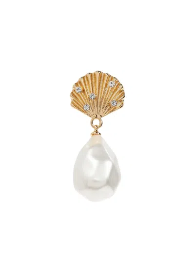 Self-portrait Shell-shaped Earrings With Teardrop Pearl Pendant In Gold