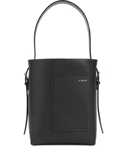 Valextra Structured Bucket Bag In Black Calf Leather
