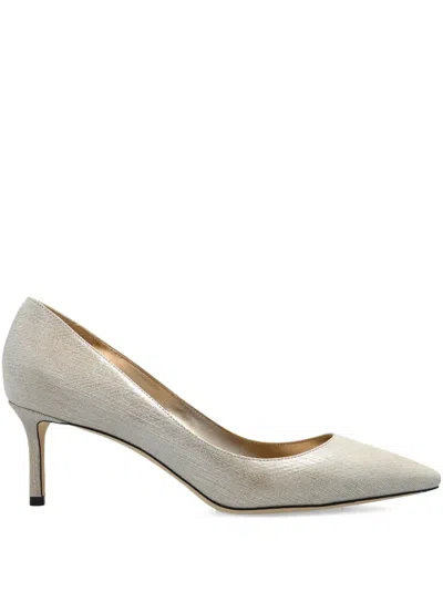 Jimmy Choo Romy Metallic Leather Pointed-toe Heels In Gray