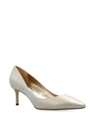 Jimmy Choo Romy Metallic Leather Pointed-toe Heels In Gray