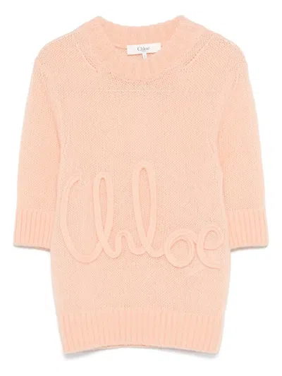 Chloé Logo Embroidery Sweater Sweaters And Cardigans Pink In Neutral