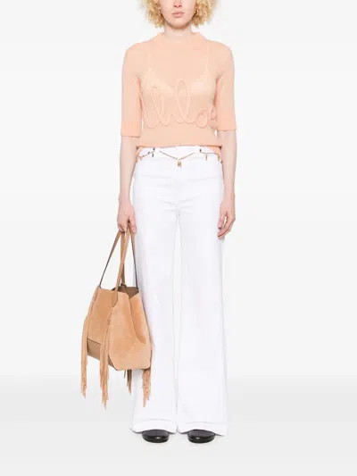 Chloé Logo Embroidery Sweater Sweaters And Cardigans Pink In Neutral