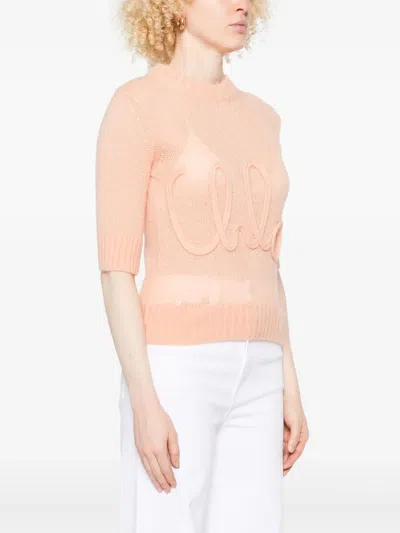 Chloé Logo Embroidery Sweater Sweaters And Cardigans Pink In Neutral