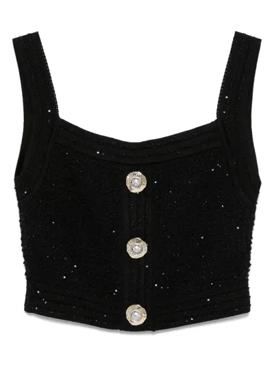Balmain Tweed Crop Top In Black