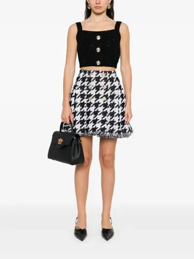 Balmain Tweed Crop Top In Black