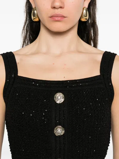Balmain Tweed Crop Top In Black