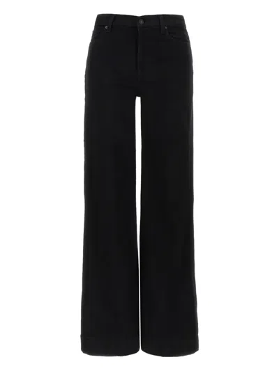7 For All Mankind High-waisted Wide Leg Trousers With Bold Cuffs In Black