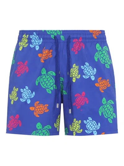 Vilebrequin Tortues Multicolor Elasticized Men`s Swim Shorts In Blue