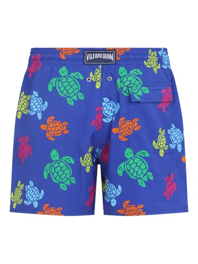 Vilebrequin Tortues Multicolor Elasticized Men`s Swim Shorts In Blue