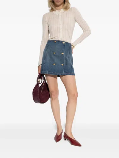 Ulla Johnson Clara Mini Denim Skirt In Danube In Brown