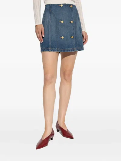 Ulla Johnson Clara Mini Denim Skirt In Danube In Brown