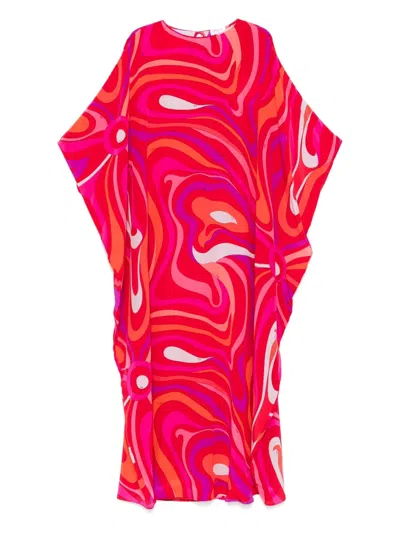Pucci Marmo-print Silk Kaftan In Corallo Fuxia In Red