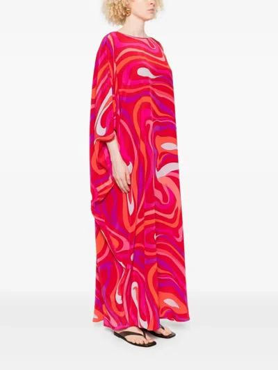 Pucci Marmo-print Silk Kaftan In Corallo Fuxia In Red