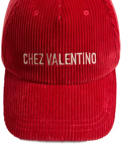Valentino Garavani Corduroy Curved Brim Baseball Hat In Red