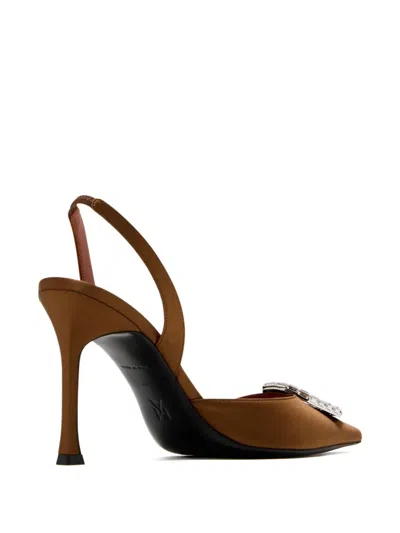 Amina Muaddi 95mm Pointed-toe Satin Slingback Pumps In Brown