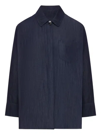 Max Mara Regular Fit Long Sleeve Collared Shirt In Blue