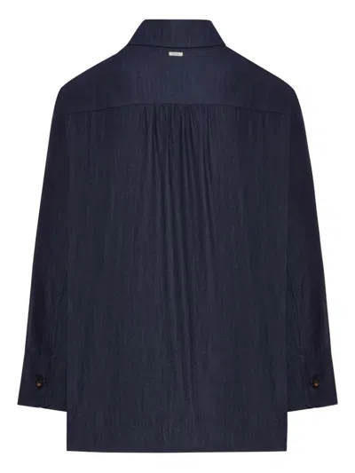 Max Mara Regular Fit Long Sleeve Collared Shirt In Blue