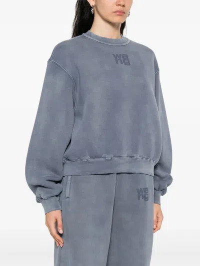 Alexander Wang Puff Logo Sweatshirt In Structured Terry In Blue
