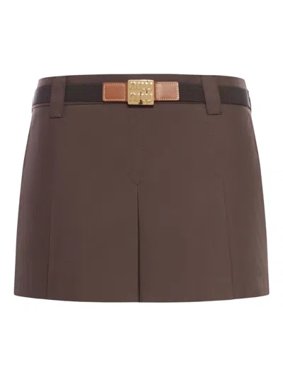 Miu Miu Cotton Mini Skirt In Brown