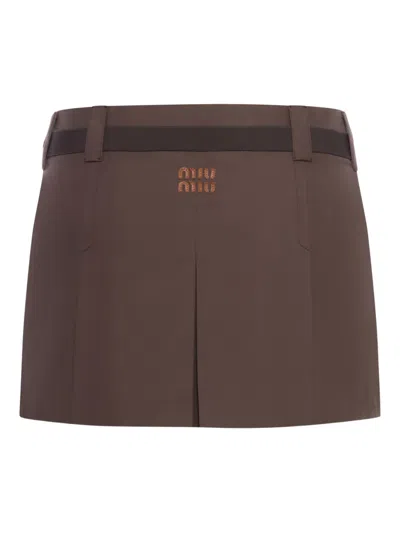 Miu Miu Cotton Mini Skirt In Brown