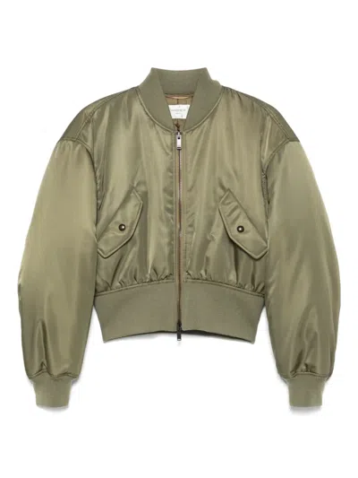 Saint Laurent Women Khaki Recycled Nylon Short Padded Bomber Jacket In Brown