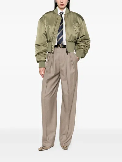 Saint Laurent Women Khaki Recycled Nylon Short Padded Bomber Jacket In Brown