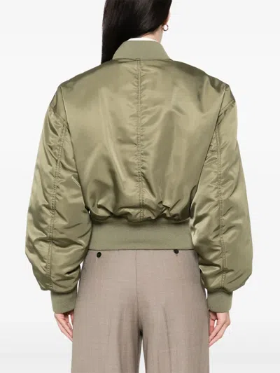 Saint Laurent Women Khaki Recycled Nylon Short Padded Bomber Jacket In Brown