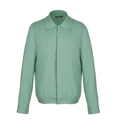 David Wej Men's Green Hugo Linen Aviator Jacket - Teal