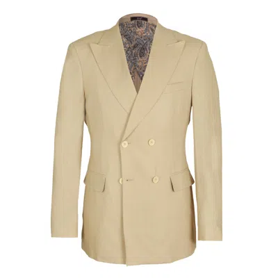 David Wej Men's Neutrals Hugo Linen Double Breasted Blazer - Beige