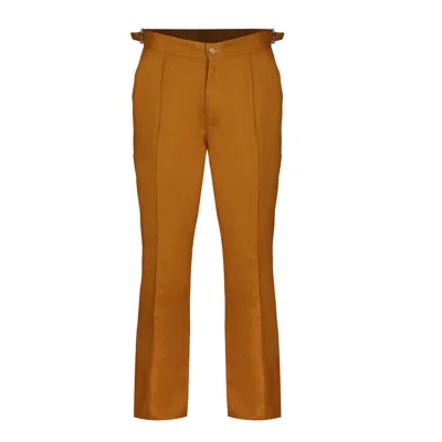 David Wej Men's Yellow / Orange Hugo Linen Trouser With Side Adjuster - Mustard