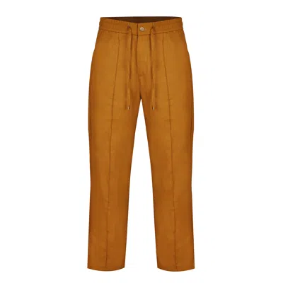 David Wej Men's Yellow / Orange Hugo Linen Drawstring Trouser - Mustard