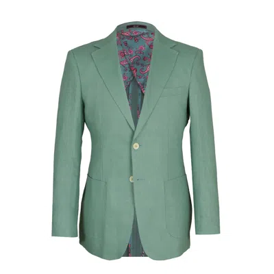 David Wej Men's Green Hugo Linen Single Breasted Blazer - Teal