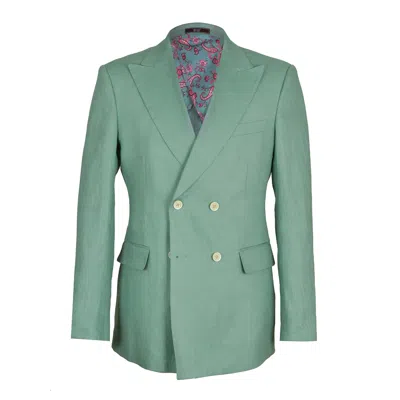 David Wej Men's Green Hugo Linen Double Breasted Blazer - Teal
