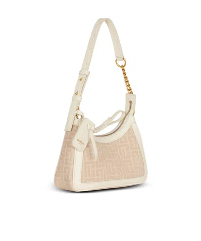 Balmain B-army Shoulder Bag In Monogrammed Jacquard Canvas And Leather In Multi