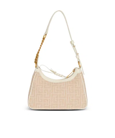 Balmain B-army Shoulder Bag In Monogrammed Jacquard Canvas And Leather In Multi
