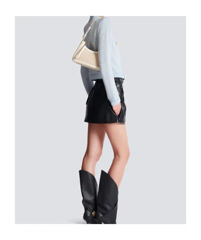 Balmain B-army Shoulder Bag In Monogrammed Jacquard Canvas And Leather In Multi