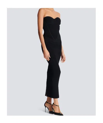 Balmain Strapless Knit Body-con Bustier Dress In Black