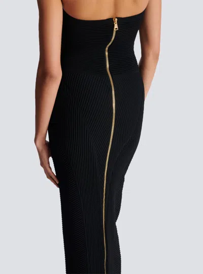 Balmain Strapless Knit Body-con Bustier Dress In Black