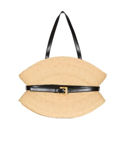 Balmain Medium Structured Shoulder Bag With Woven Texture In Nude