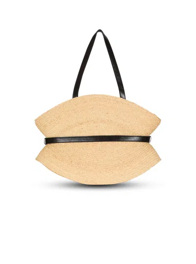 Balmain Medium Structured Shoulder Bag With Woven Texture In Nude