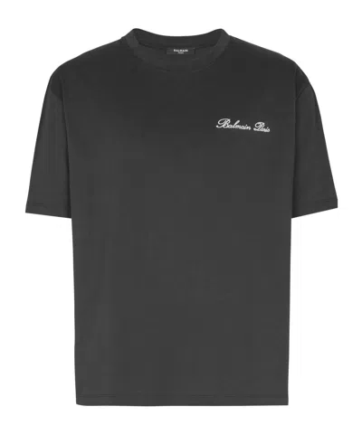 Balmain Logo Embroidered Crewneck T-shirt In Black