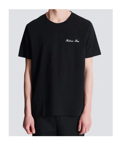 Balmain Logo Embroidered Crewneck T-shirt In Black