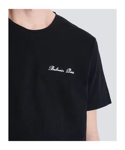 Balmain Logo Embroidered Crewneck T-shirt In Black