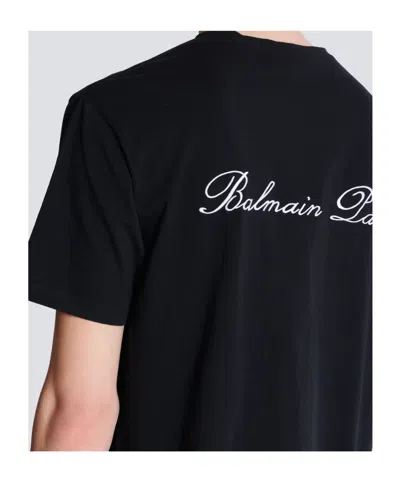 Balmain Logo Embroidered Crewneck T-shirt In Black
