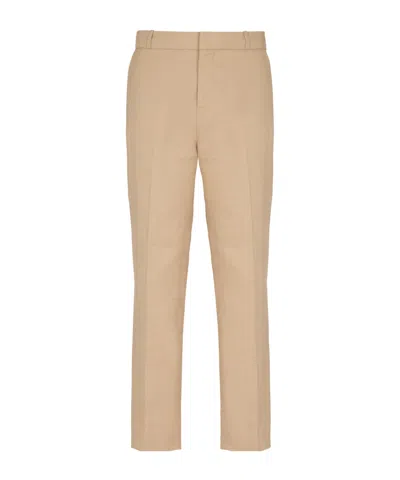 Balmain Straight-leg Tailored Canvas Trousers In Brown