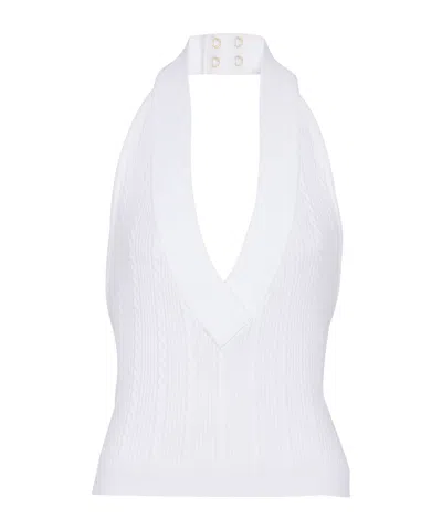 Balmain Cable Knit Halterneck Cropped Top In White